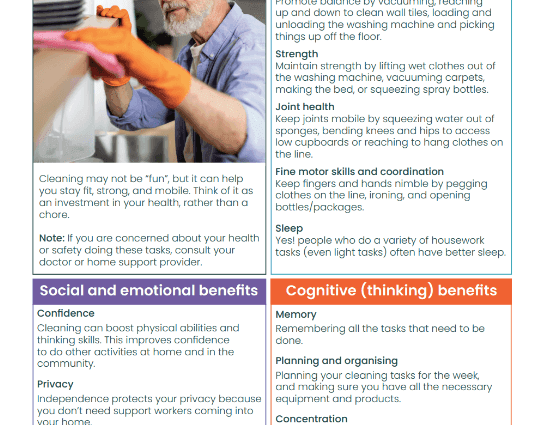 Leaflet explaining the benefits of cleaning to healthy ageing