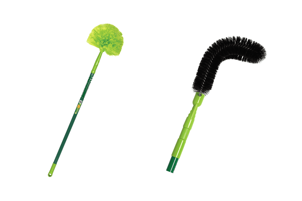 Two hard-bristled dusters for removing cobwebs