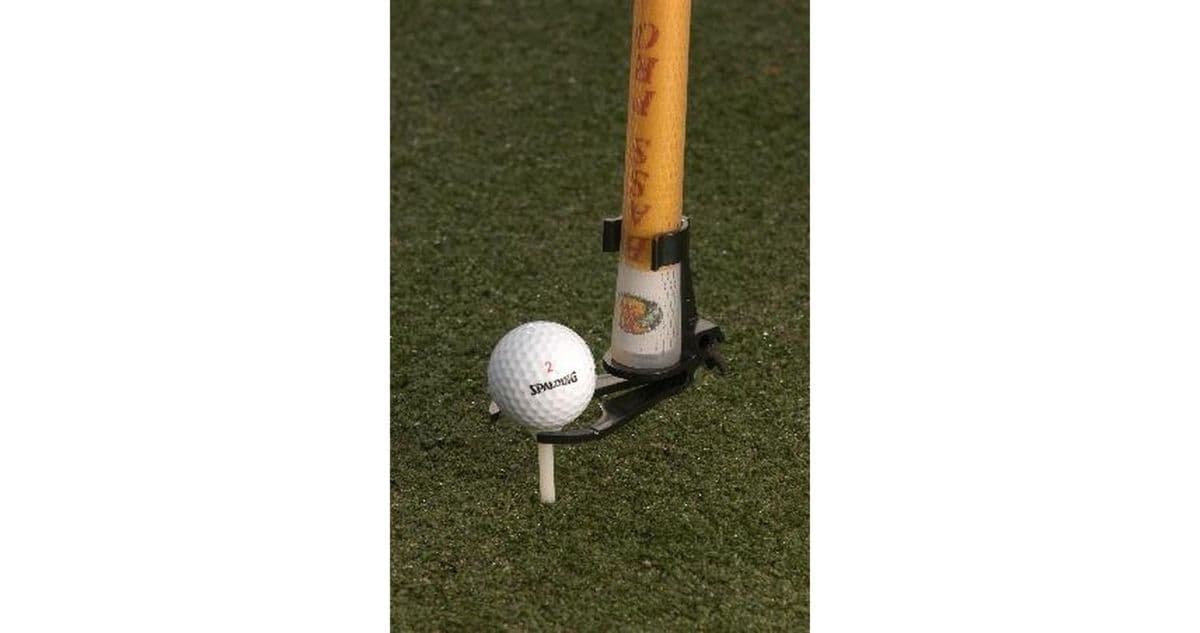 A long-handled hooked device for placing and picking up golf tees
