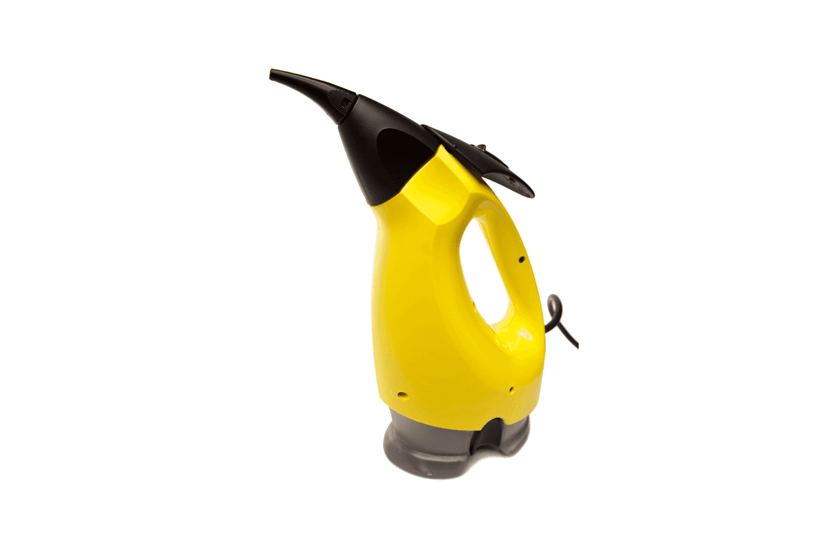 A yellow handheld steamer for cleaning