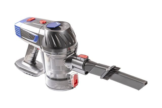 A silver handheld vacuum