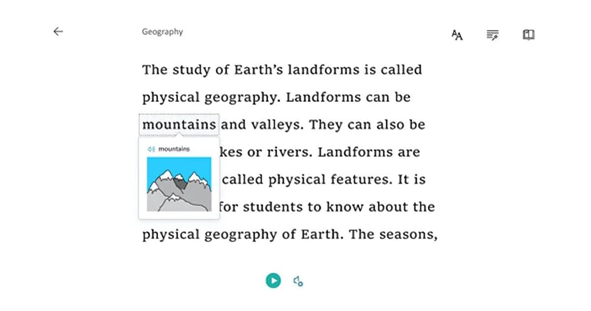 A section of text being read using a text to voice function
