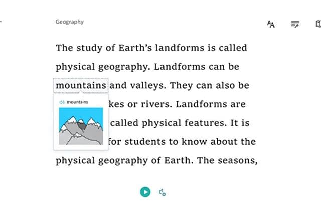 A section of text being read using a text to voice function
