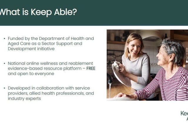 A slide from a PowerPoint presentation introducing Keep Able, a digital non-profit organisation