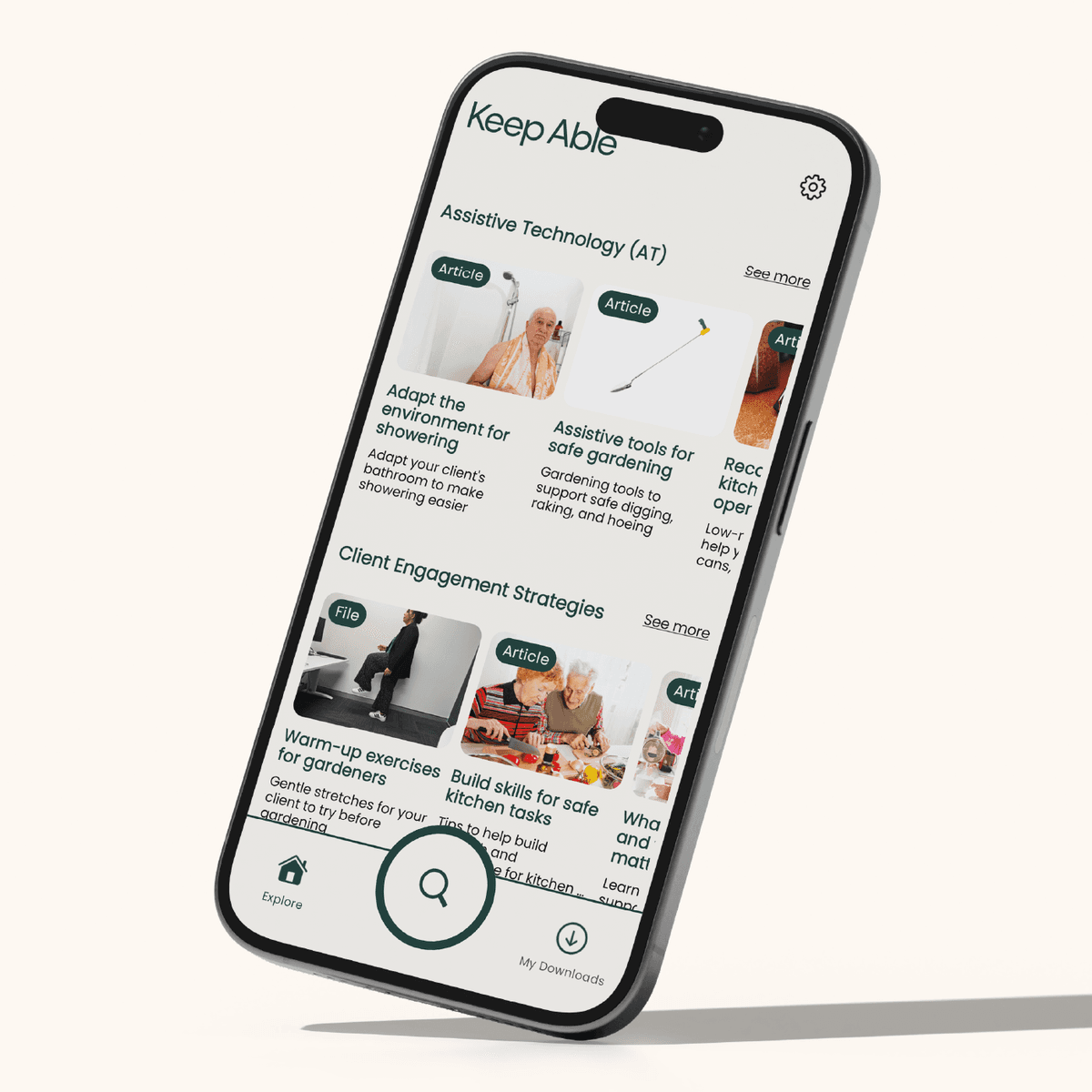 Mobile phone displaying Keep Able on the Go app