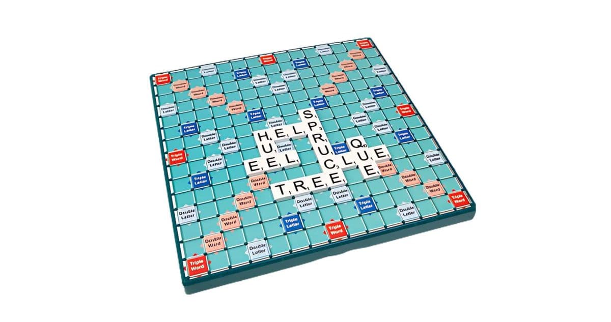 A large print board-and-tile word game