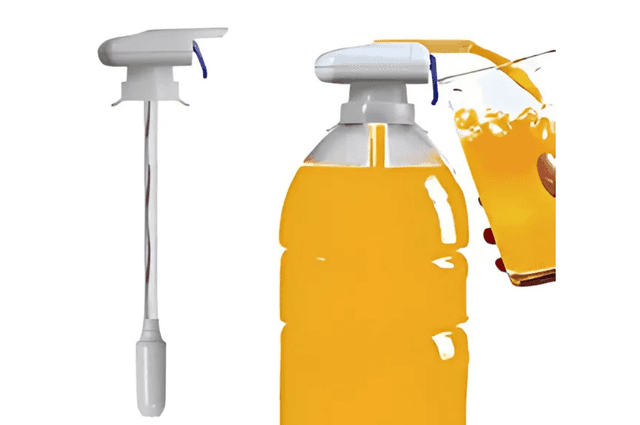 A liquid decanter that attaches to the tops of bottles to allow for easy pouring