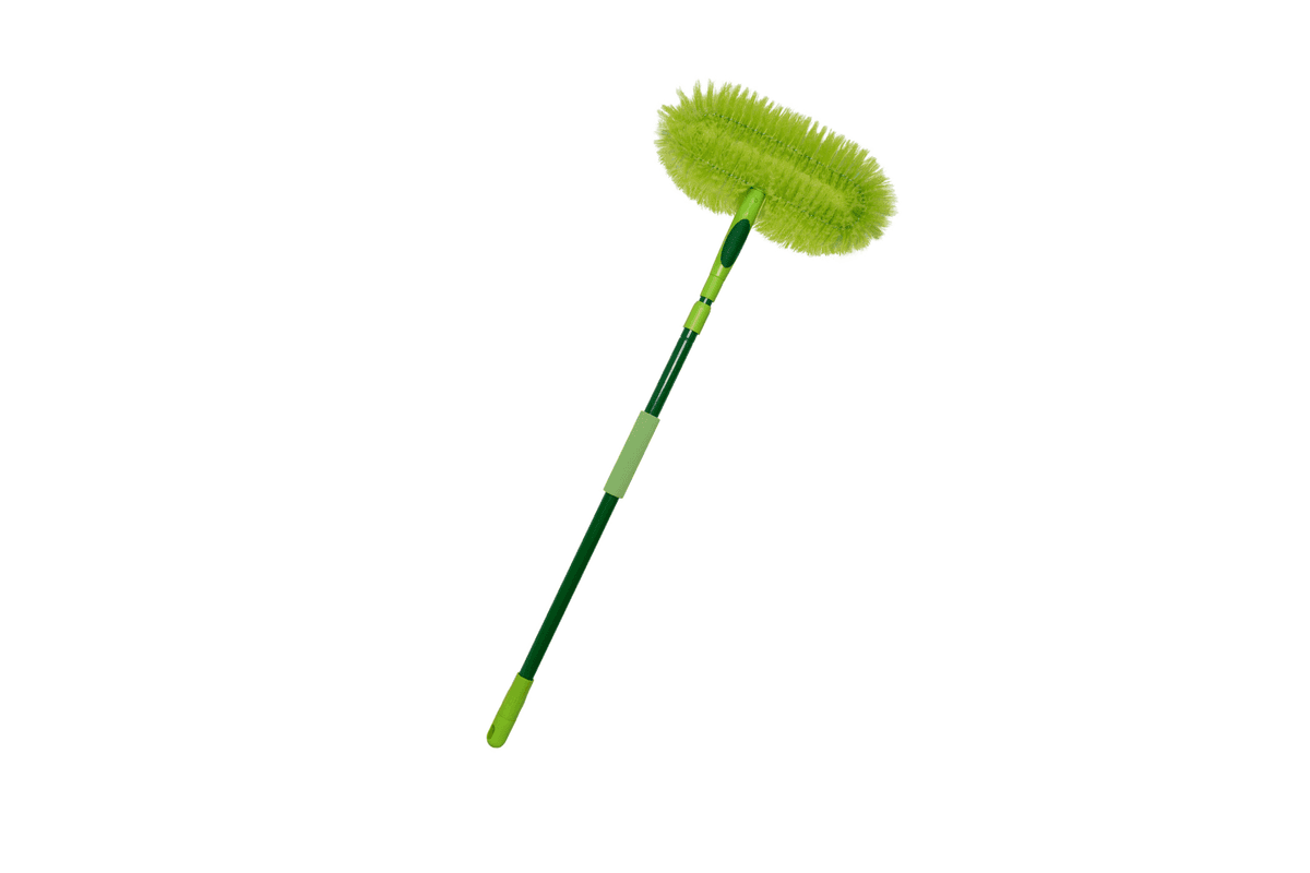A green long-handled duster for ceiling fans