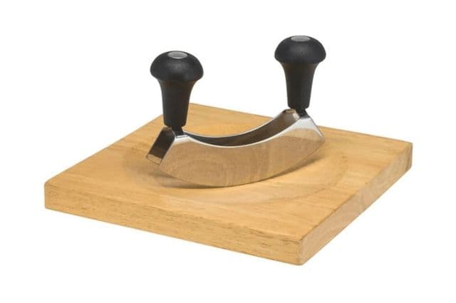 A rocking knife with two handles on either side