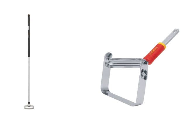 A long-handled push-pull weeder and the blade of one