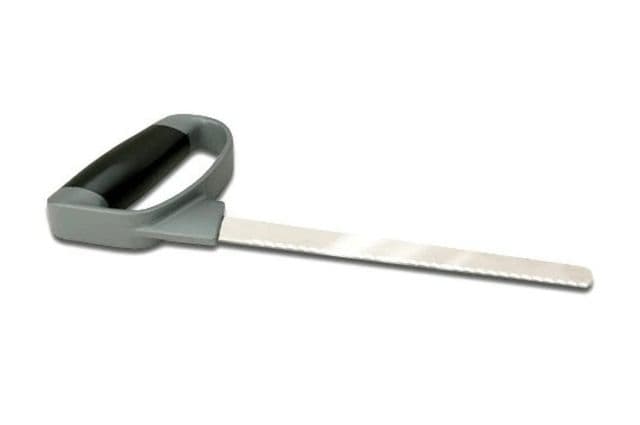 A knife with the handle at a right angle to the blade