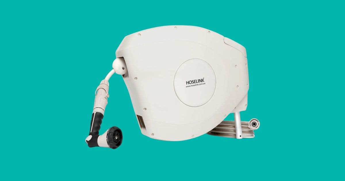 A white retractable hose reel