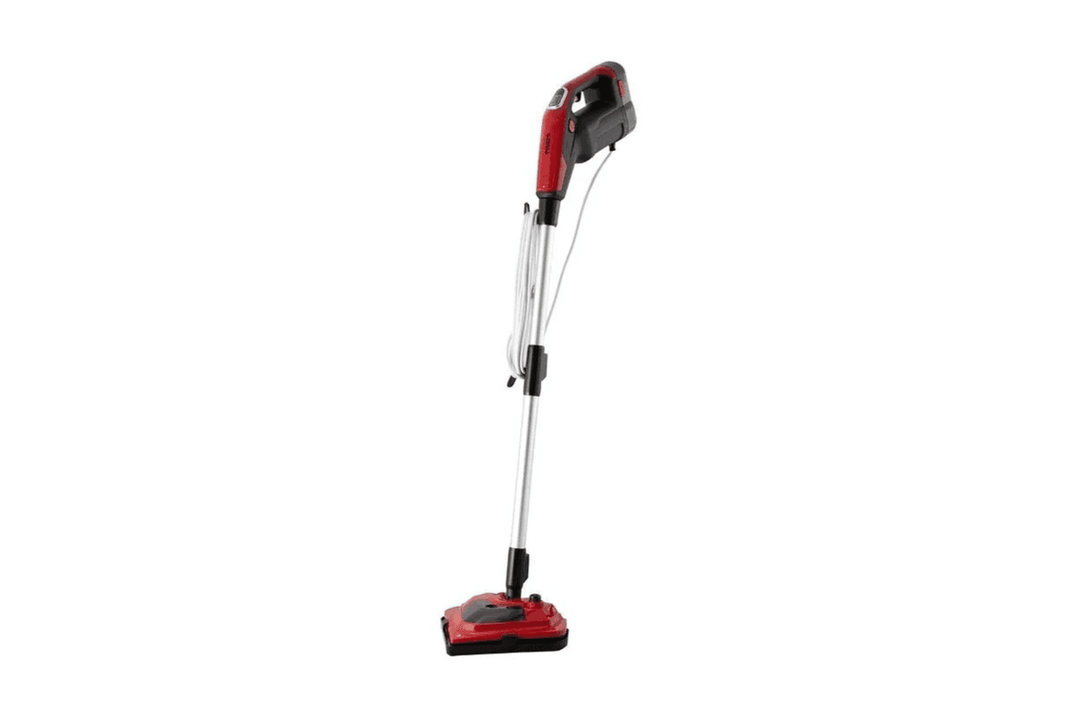 A red steam mop
