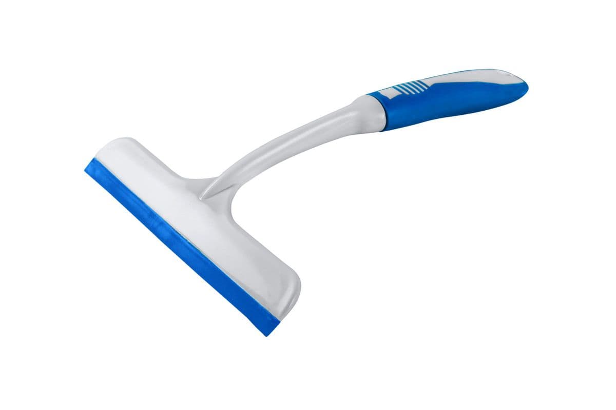 A white and blue soft-grip squeegee