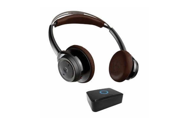 A black pair of wireless headphones