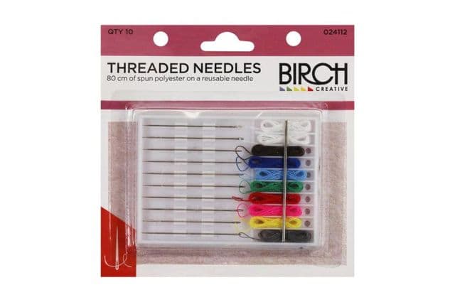 A pack of threaded needles