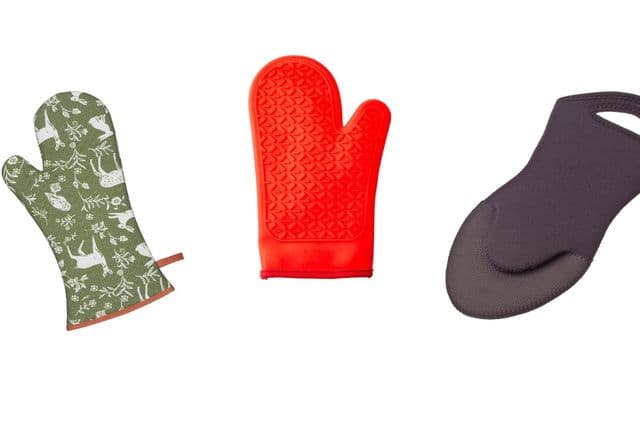 Three wearable oven gloves