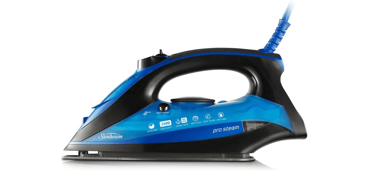 A blue and black clothes iron