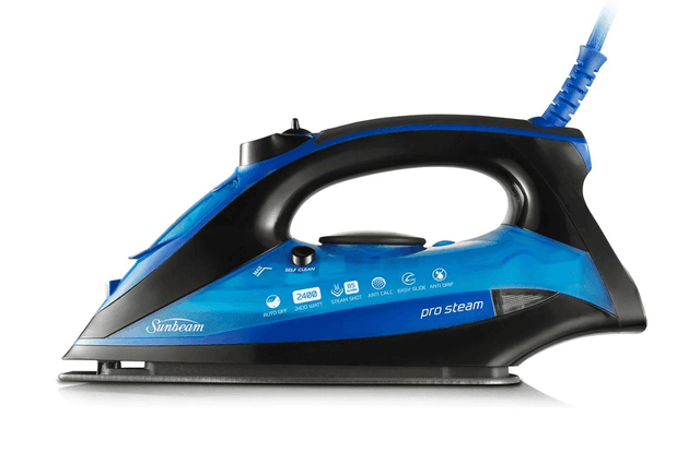A blue and black clothes iron