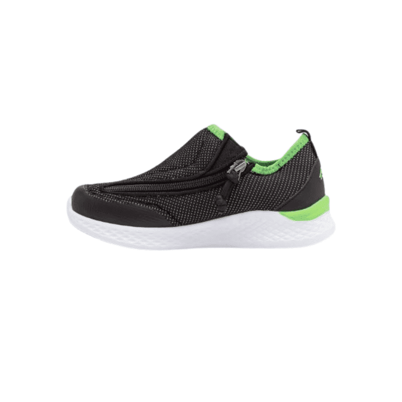 A black sand shoe with a zipper from the toes to the throat