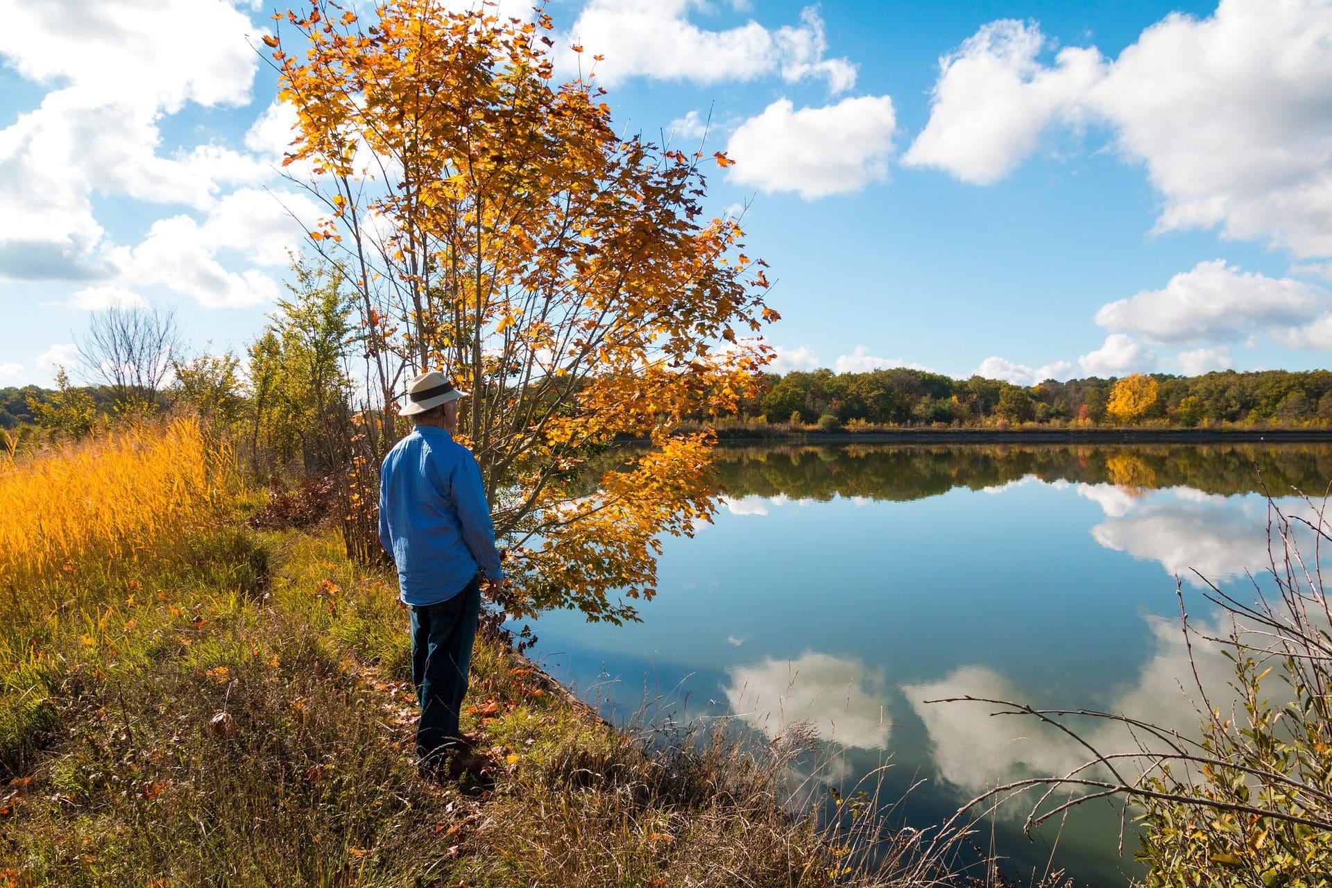 Older man looking over a lake