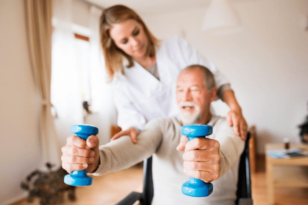 Elderly man going through a reablement program