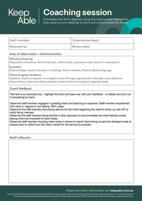 Coaching Session template A4 PDF link