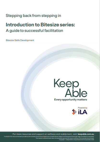 Cover of an introductory facilitator's guide for Keep Able's Bitesize series