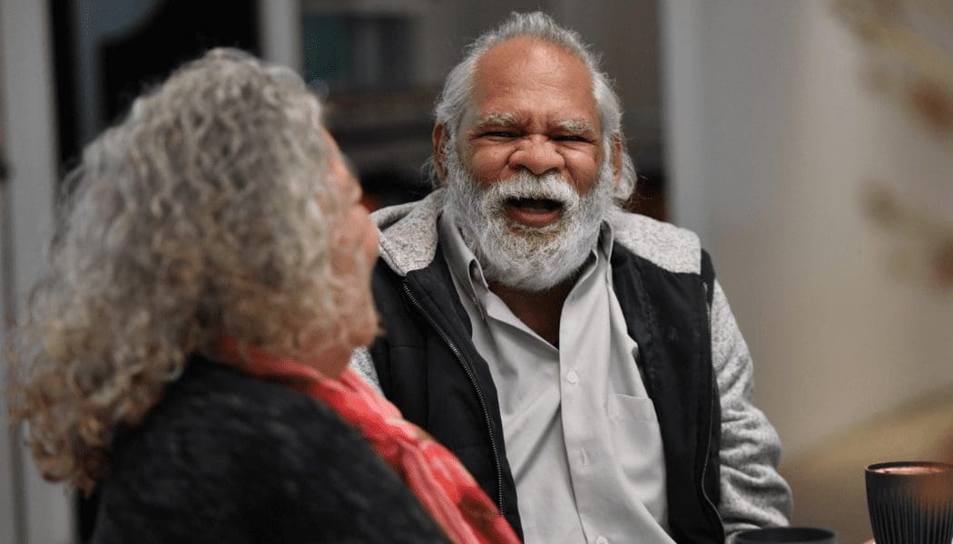 Happy aboriginal man and woman enjoying older age