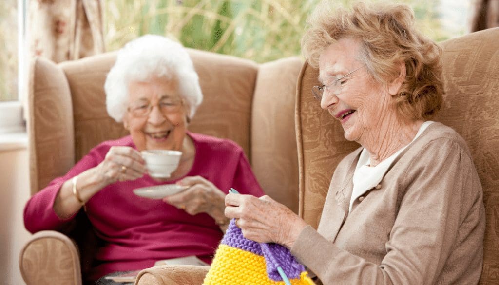 Senior ladies knitting