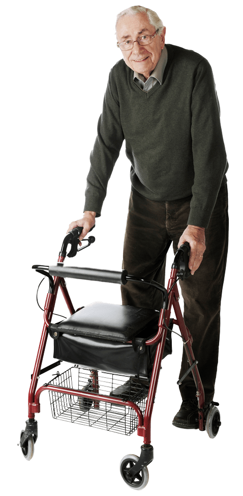 Older man with a 4 wheely walker