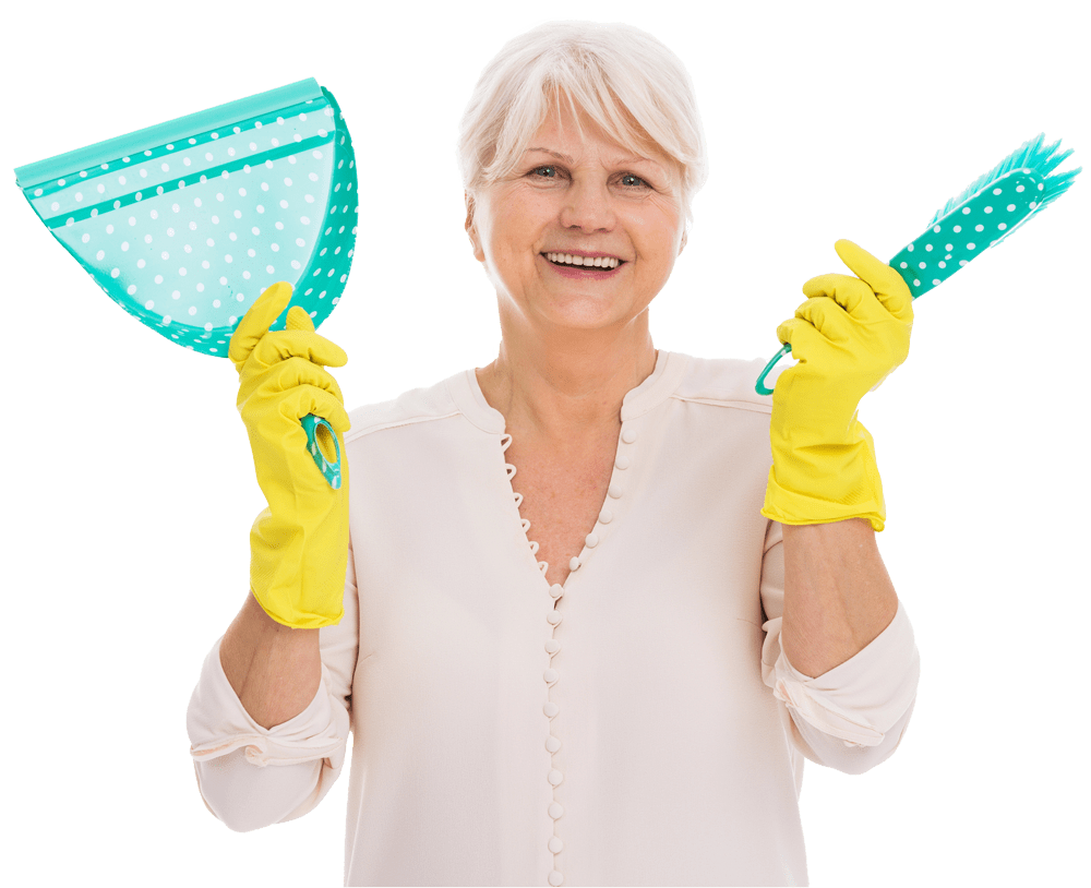 Older lady holding a cleaning brush