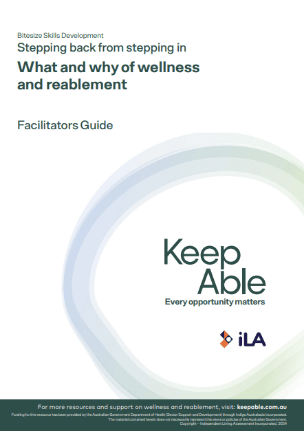 Cover of facilitator's guide on the what and why of reablement